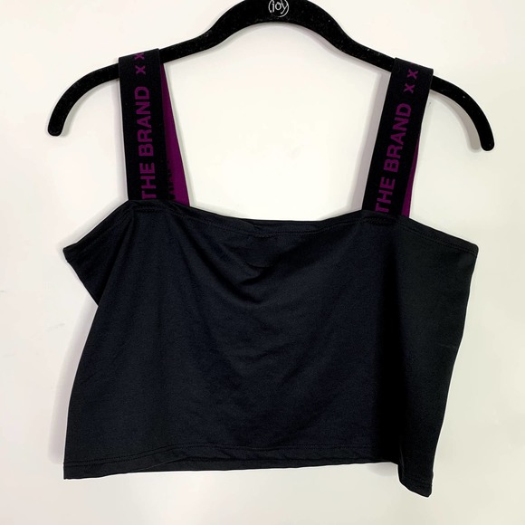 LF The Brand Black Crop Tank Top Large Black Purple Logo Athleisure Athletic - Picture 6 of 6